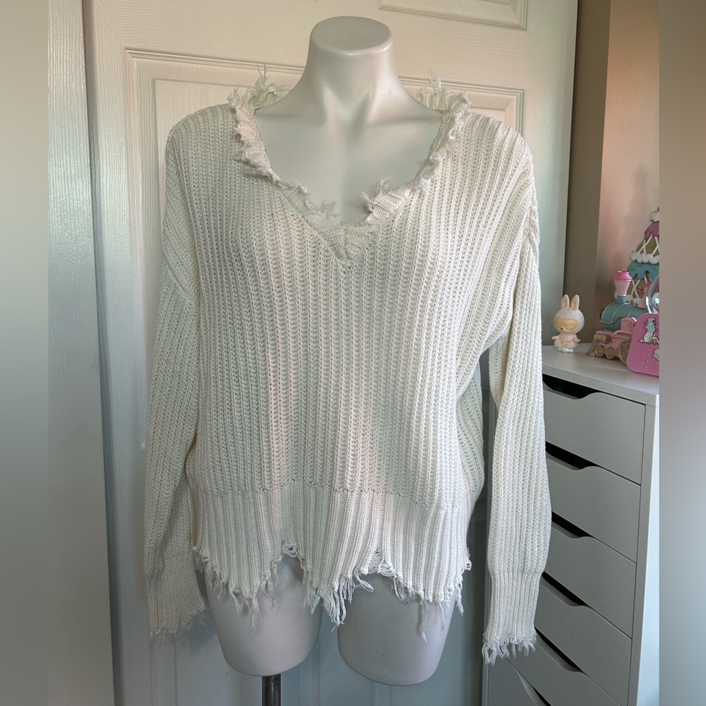 Roan + Ryan Frayed Knit Sweater